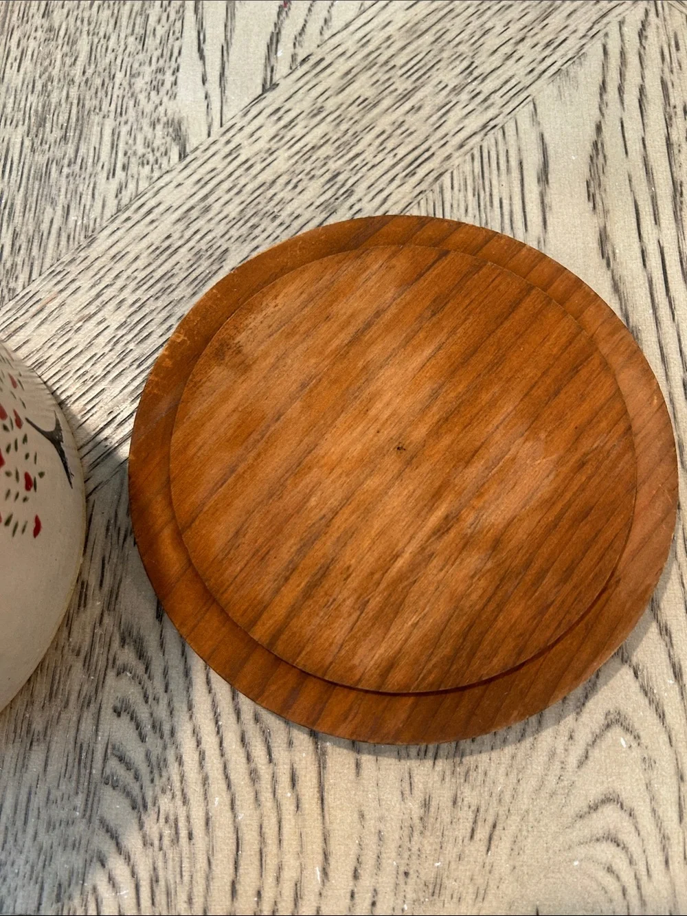 Vintage RRP Ceramic Heart Tree Canister with Wood Lid - Cream & Brown